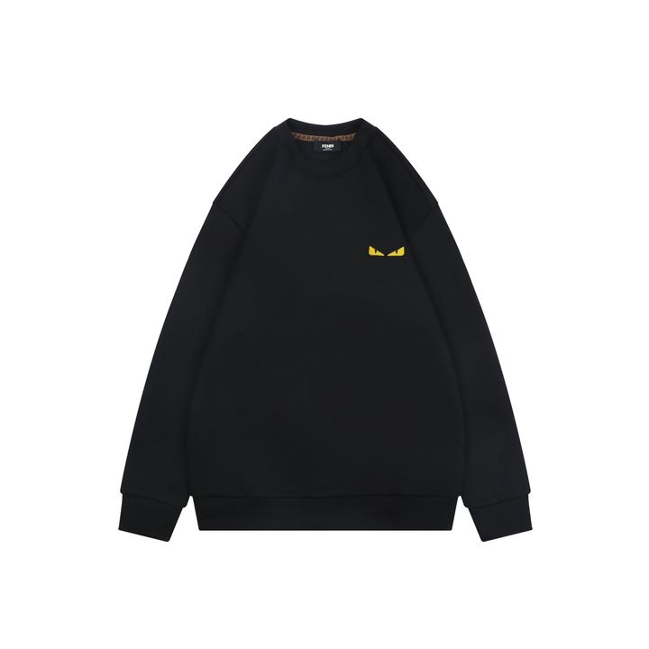 Fendi Monster yellow eyes embroidered crew neck sweatshirt black 400g combed cotton dimensional embroidery double washed relaxed fit sizes S-XXL