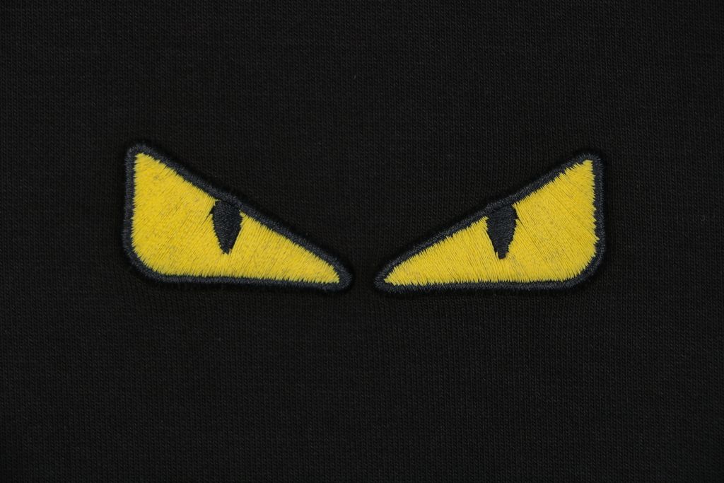 Fendi Monster yellow eyes embroidered crew neck sweatshirt black 400g combed cotton dimensional embroidery double washed relaxed fit sizes S-XXL