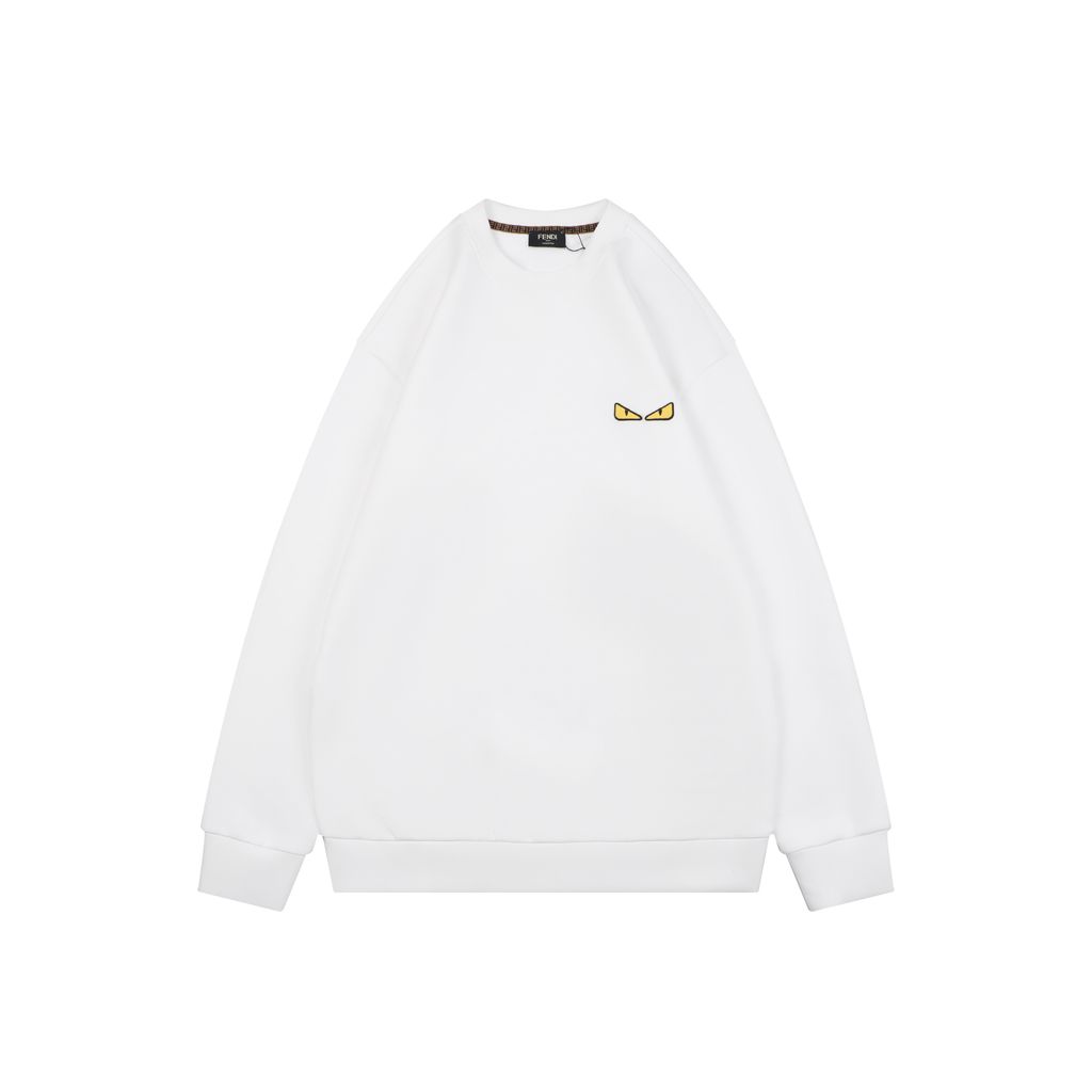 Fendi Monster yellow eyes embroidered crew neck sweatshirt white 400g combed cotton dimensional embroidery double washed relaxed fit sizes S-XXL
