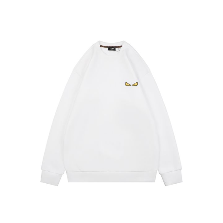 Fendi Monster yellow eyes embroidered crew neck sweatshirt white 400g combed cotton dimensional embroidery double washed relaxed fit sizes S-XXL