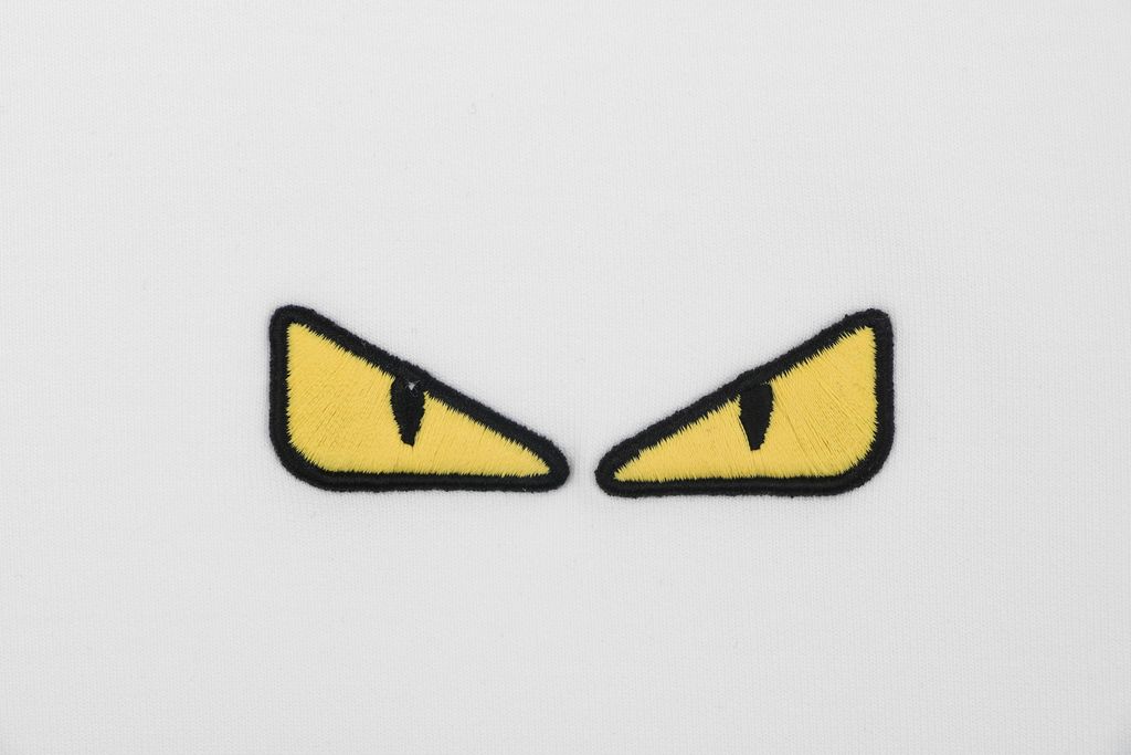 Fendi Monster yellow eyes embroidered crew neck sweatshirt white 400g combed cotton dimensional embroidery double washed relaxed fit sizes S-XXL