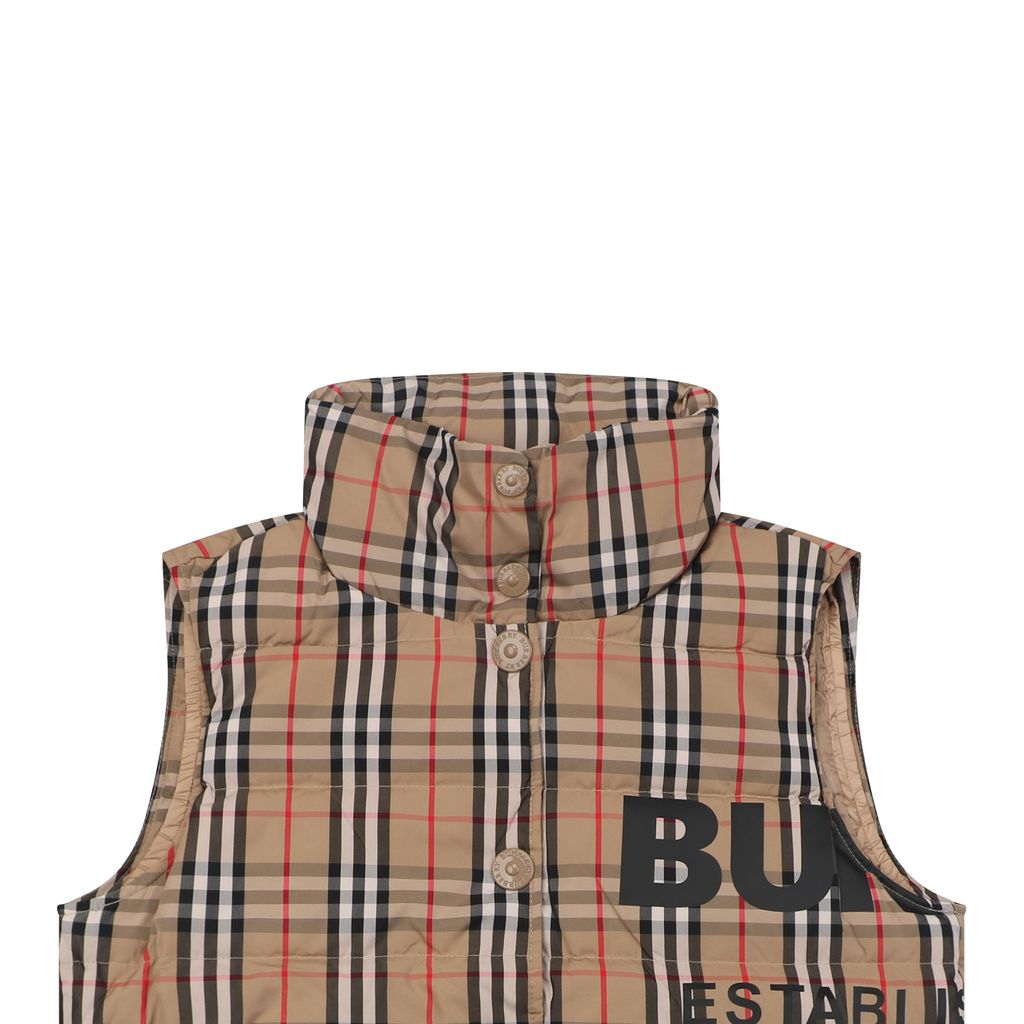 Burberry check letter print down vest classic plaid high stand collar lightweight padded puffer gilet single row button design sizes S-XL