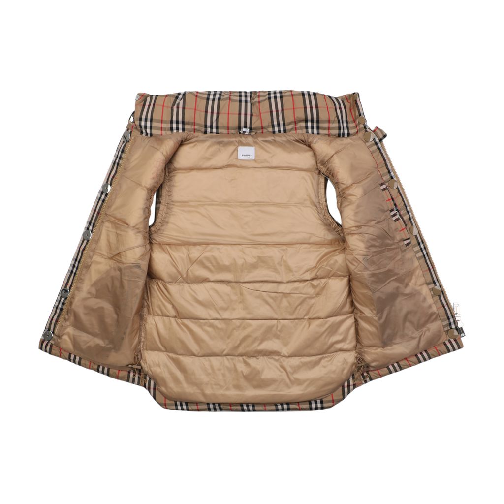 Burberry check letter print down vest classic plaid high stand collar lightweight padded puffer gilet single row button design sizes S-XL