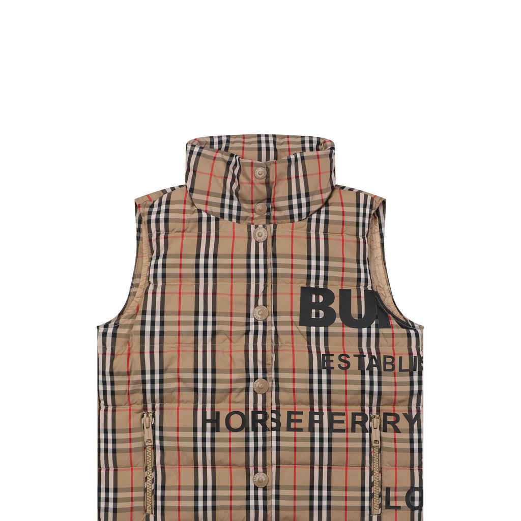 Burberry check letter print down vest classic plaid high stand collar lightweight padded puffer gilet single row button design sizes S-XL