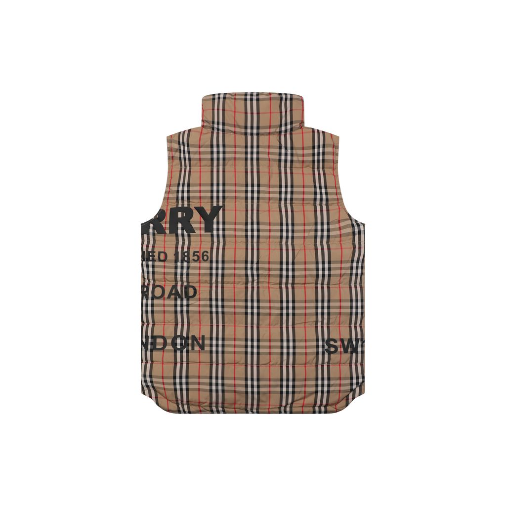 Burberry check letter print down vest classic plaid high stand collar lightweight padded puffer gilet single row button design sizes S-XL
