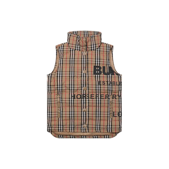 Burberry check letter print down vest classic plaid high stand collar lightweight padded puffer gilet single row button design sizes S-XL