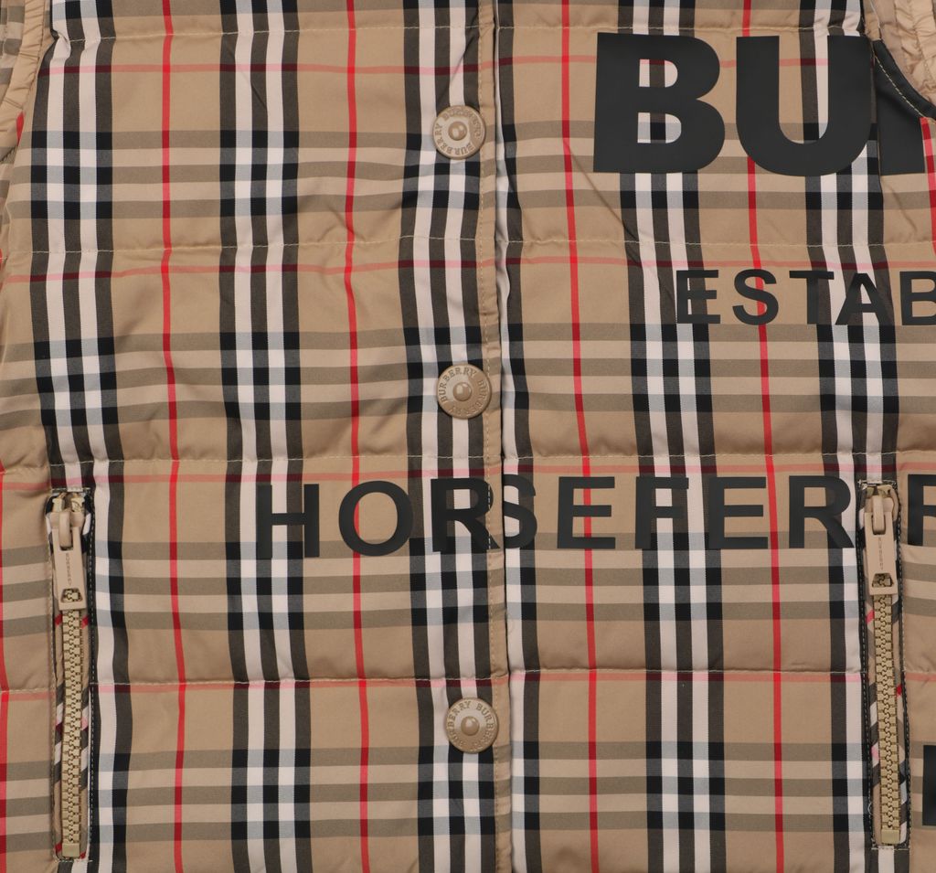 Burberry check letter print down vest classic plaid high stand collar lightweight padded puffer gilet single row button design sizes S-XL