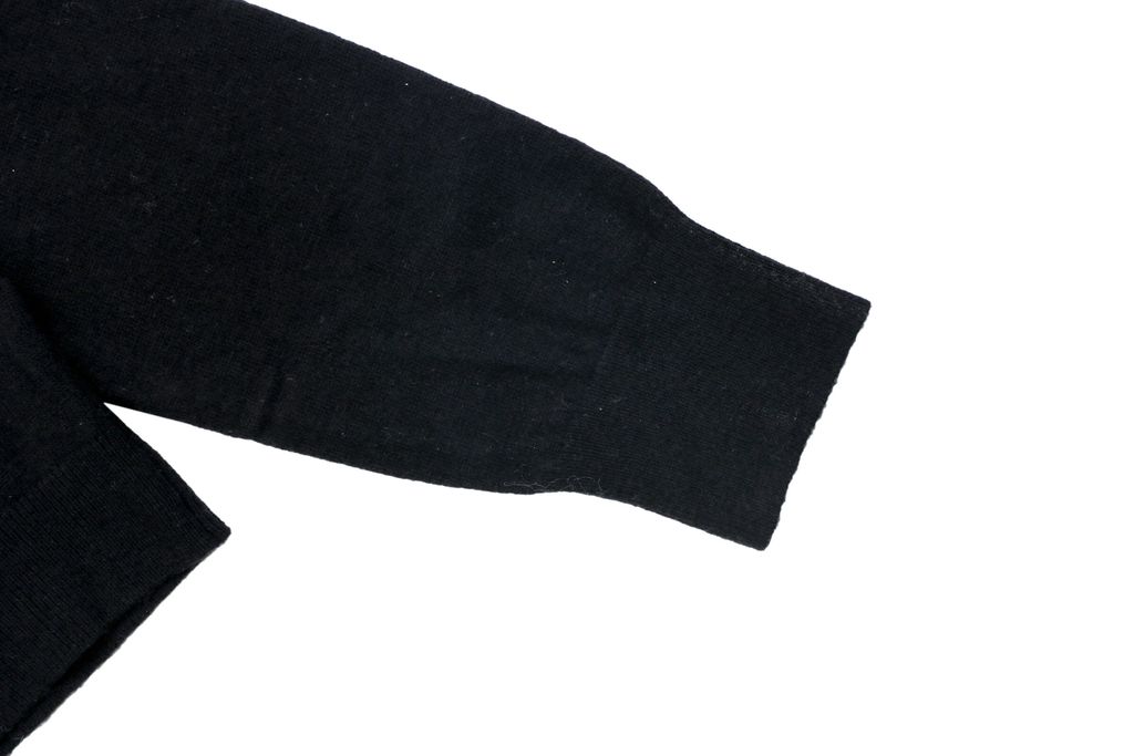 Acne Studios N8-1996 small logo embroidered polo sweater black yak wool blend 14 gauge STOLL knit raglan sleeves Tajima embroidery horn buttons sizes S-XL