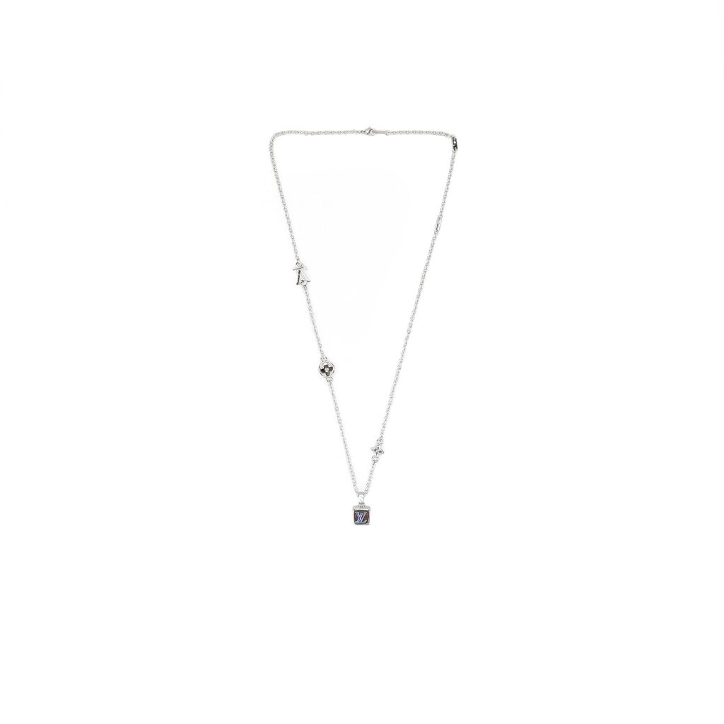 Louis Vuitton Monogram Dice Necklace silver plated white copper multi face motif pendant adjustable 50 55 60cm necklace with paper box packaging