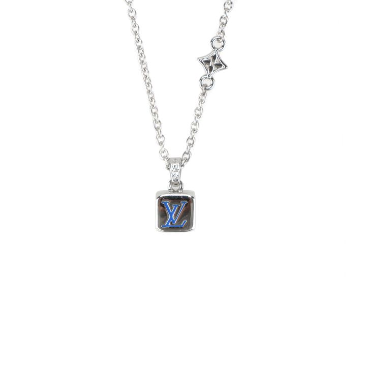 Louis Vuitton Monogram Dice Necklace silver plated white copper multi face motif pendant adjustable 50 55 60cm necklace with paper box packaging