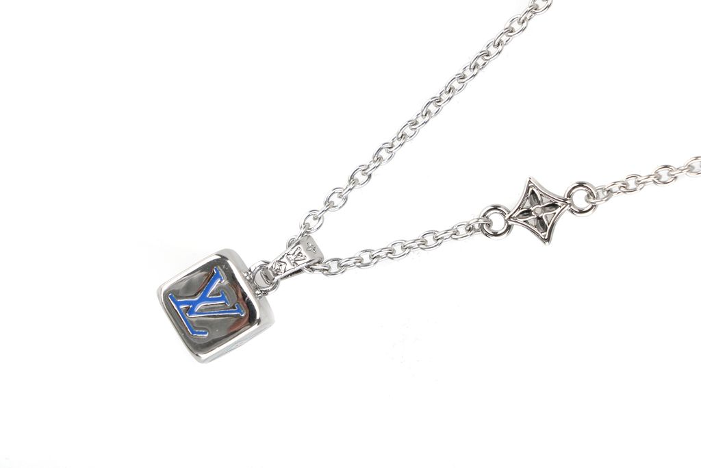 Louis Vuitton Monogram Dice Necklace silver plated white copper multi face motif pendant adjustable 50 55 60cm necklace with paper box packaging