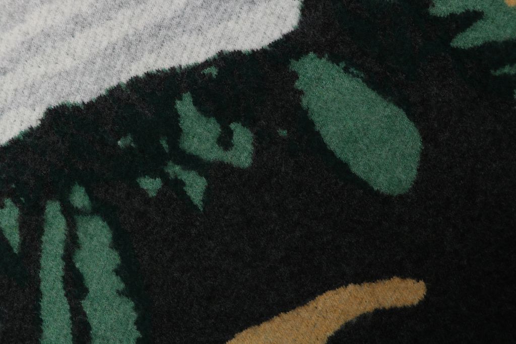 Louis Vuitton forest landscape jacquard knit jacket mohair wool blend light grey heather deep green light green khaki dark grey mountain tree pattern sizes S-XL