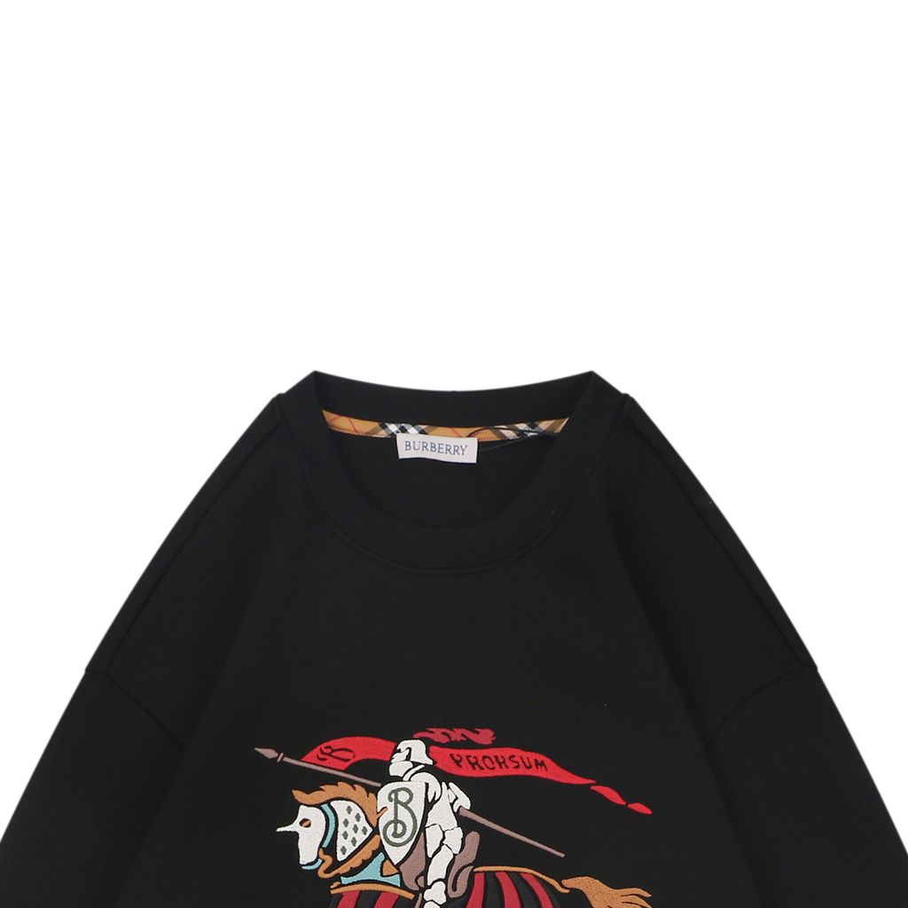 Burberry large multicolor Equestrian Knight embroidered crew neck sweatshirt 400g combed cotton dimensional embroidery double washed relaxed fit sizes S-XL