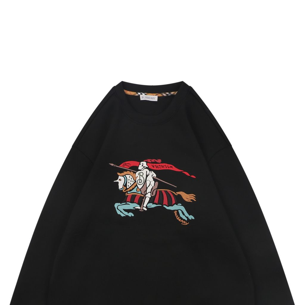 Burberry large multicolor Equestrian Knight embroidered crew neck sweatshirt 400g combed cotton dimensional embroidery double washed relaxed fit sizes S-XL