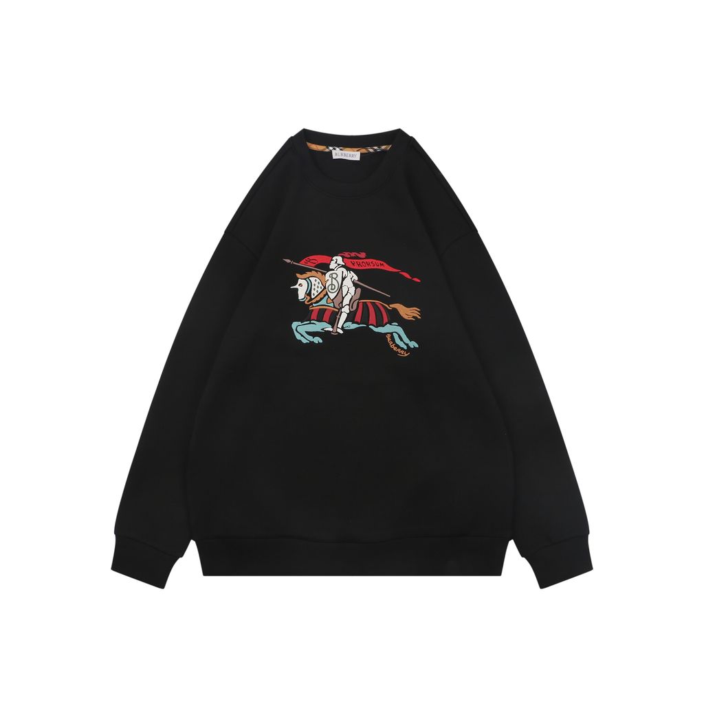 Burberry large multicolor Equestrian Knight embroidered crew neck sweatshirt 400g combed cotton dimensional embroidery double washed relaxed fit sizes S-XL