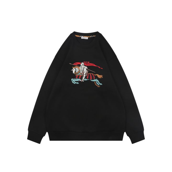 Burberry large multicolor Equestrian Knight embroidered crew neck sweatshirt 400g combed cotton dimensional embroidery double washed relaxed fit sizes S-XL