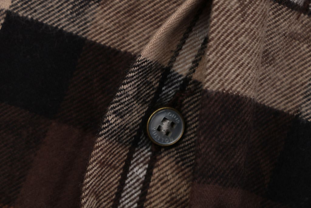 Louis Vuitton check Monogram jacquard white collar long sleeve shirt 100 percent cotton high density twill pattern aligned relaxed fit sizes S-XL