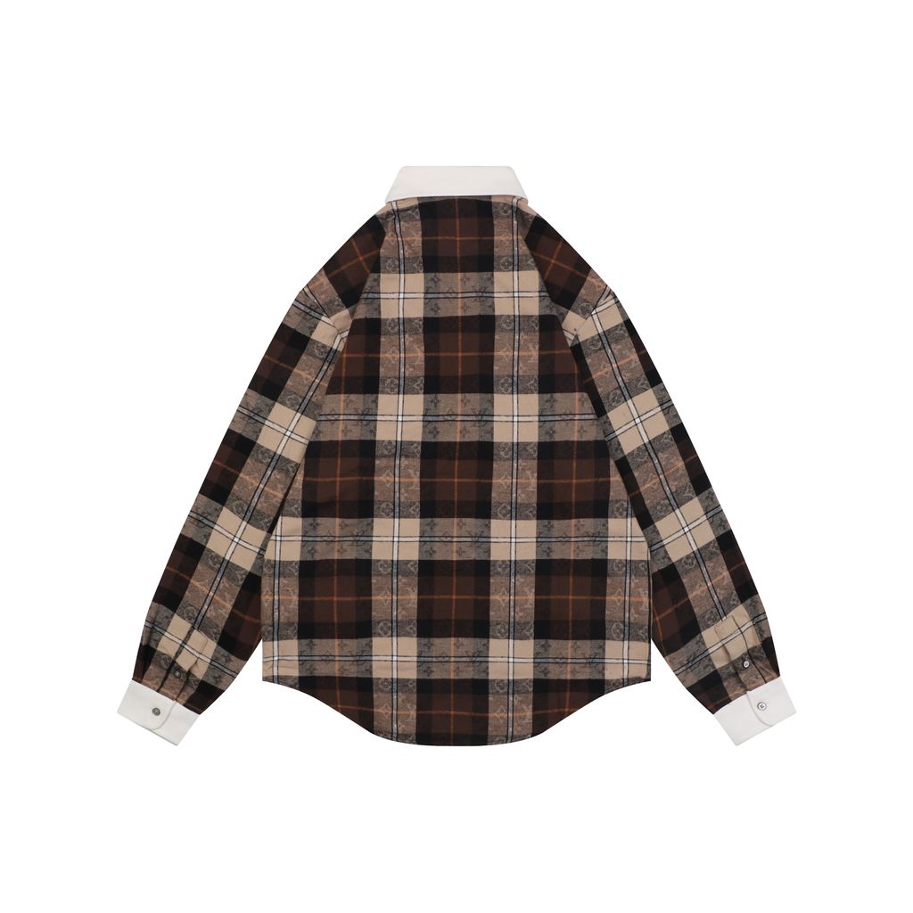 Louis Vuitton check Monogram jacquard white collar long sleeve shirt 100 percent cotton high density twill pattern aligned relaxed fit sizes S-XL