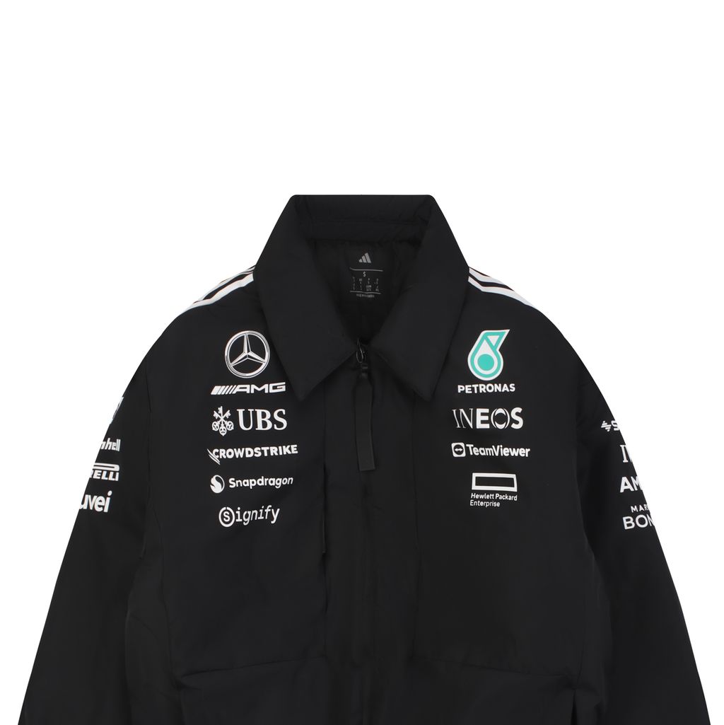 adidas Mercedes AMG Petronas F1 SS25 padded zip jacket lightweight insulated racing inspired relaxed fit motorsport outerwear sizes S-XL