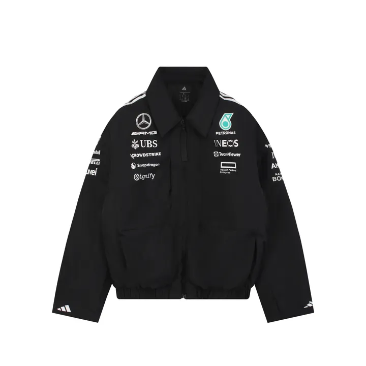 adidas Mercedes AMG Petronas F1 SS25 padded zip jacket lightweight insulated racing inspired relaxed fit motorsport outerwear sizes S-XL