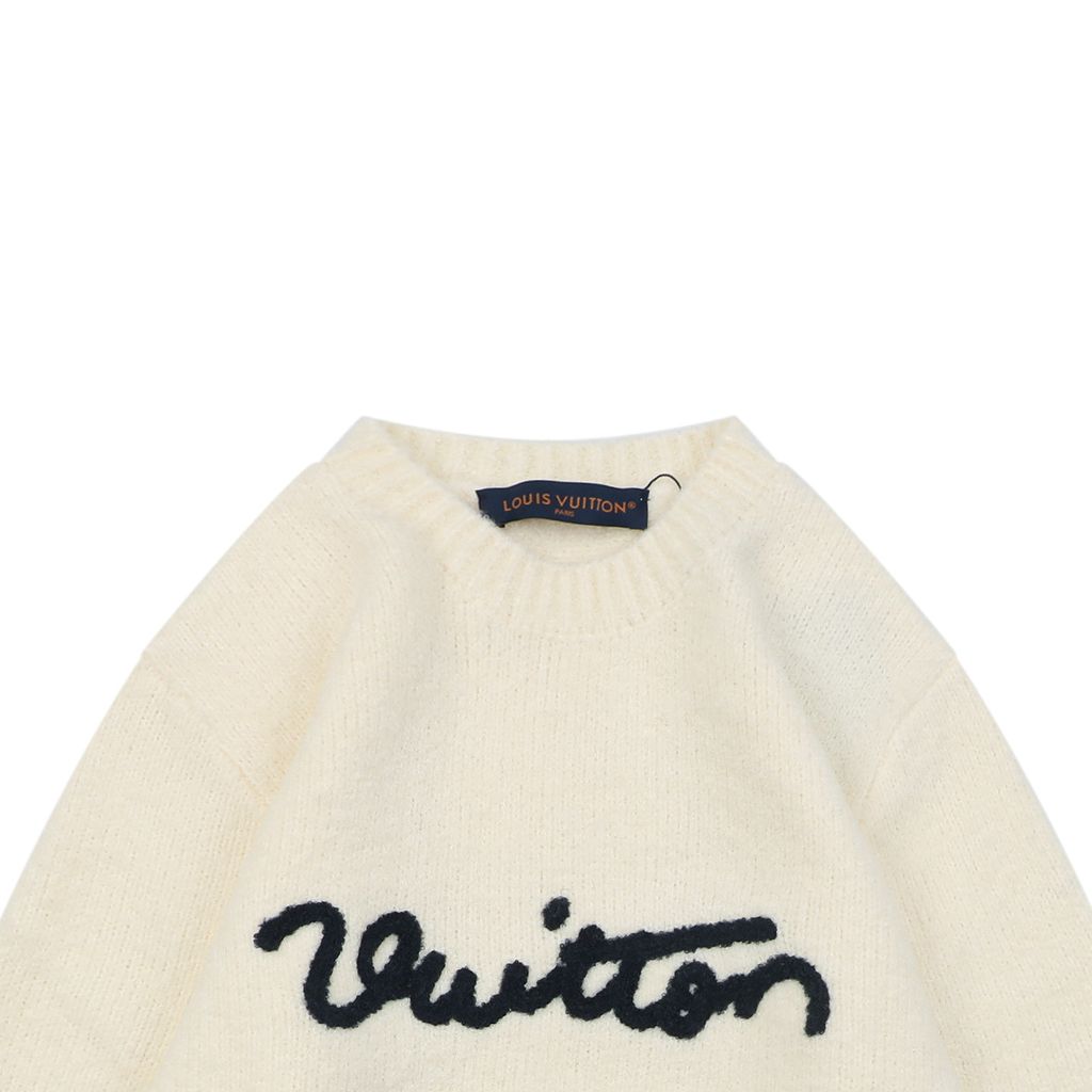 Louis Vuitton Monogram signature letter crew neck sweater blended knit seamless computerized flat knit double washed relaxed fit sizes S-XL