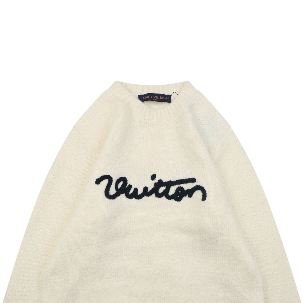 Louis Vuitton Monogram signature letter crew neck sweater blended knit seamless computerized flat knit double washed relaxed fit sizes S-XL