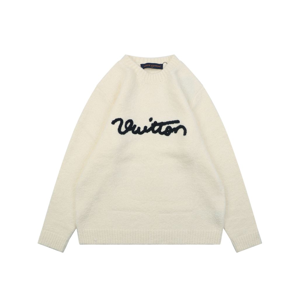 Louis Vuitton Monogram signature letter crew neck sweater blended knit seamless computerized flat knit double washed relaxed fit sizes S-XL