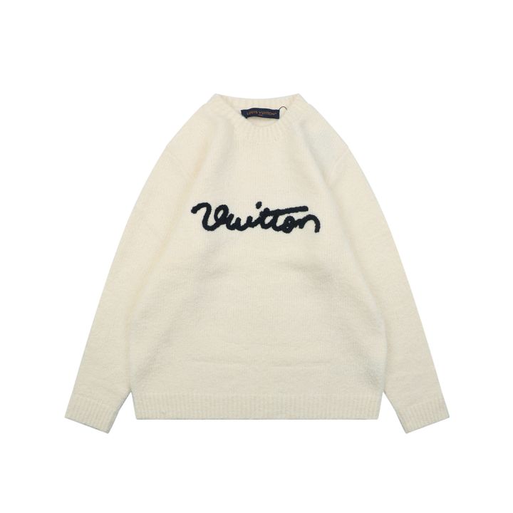 Louis Vuitton Monogram signature letter crew neck sweater blended knit seamless computerized flat knit double washed relaxed fit sizes S-XL