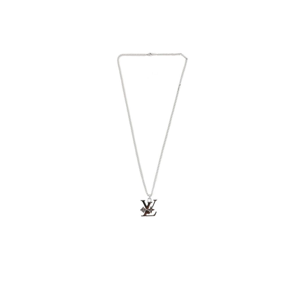 Louis Vuitton diamond Monogram letter necklace floral motif pendant silver plated white copper adjustable 50 55 60cm chain paper box packaging