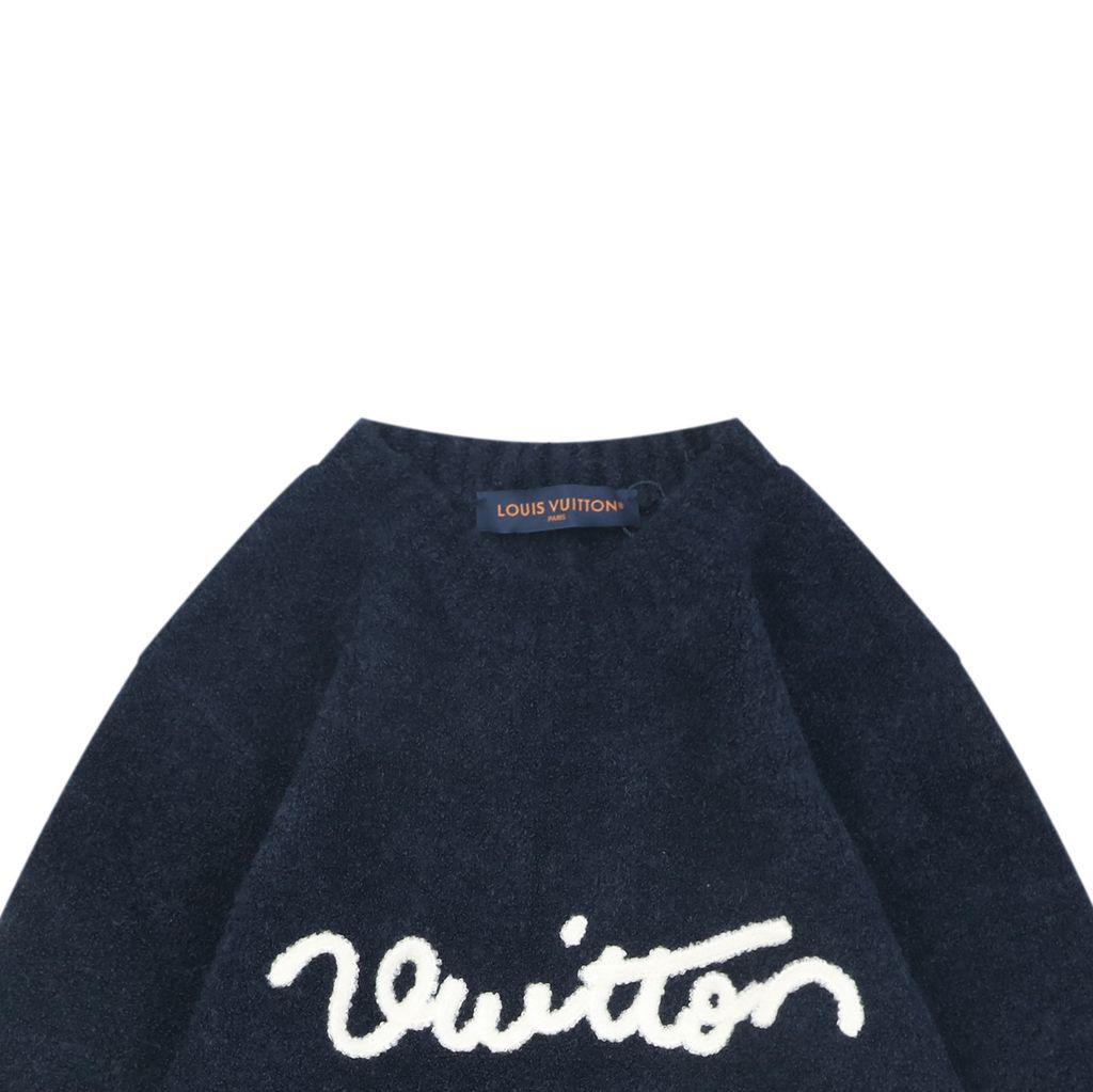 Louis Vuitton Monogram signature letter crew neck sweater black blended knit seamless computerized flat knit double washed relaxed fit sizes S-XL