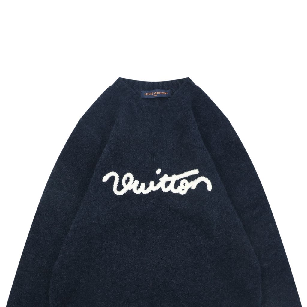 Louis Vuitton Monogram signature letter crew neck sweater black blended knit seamless computerized flat knit double washed relaxed fit sizes S-XL