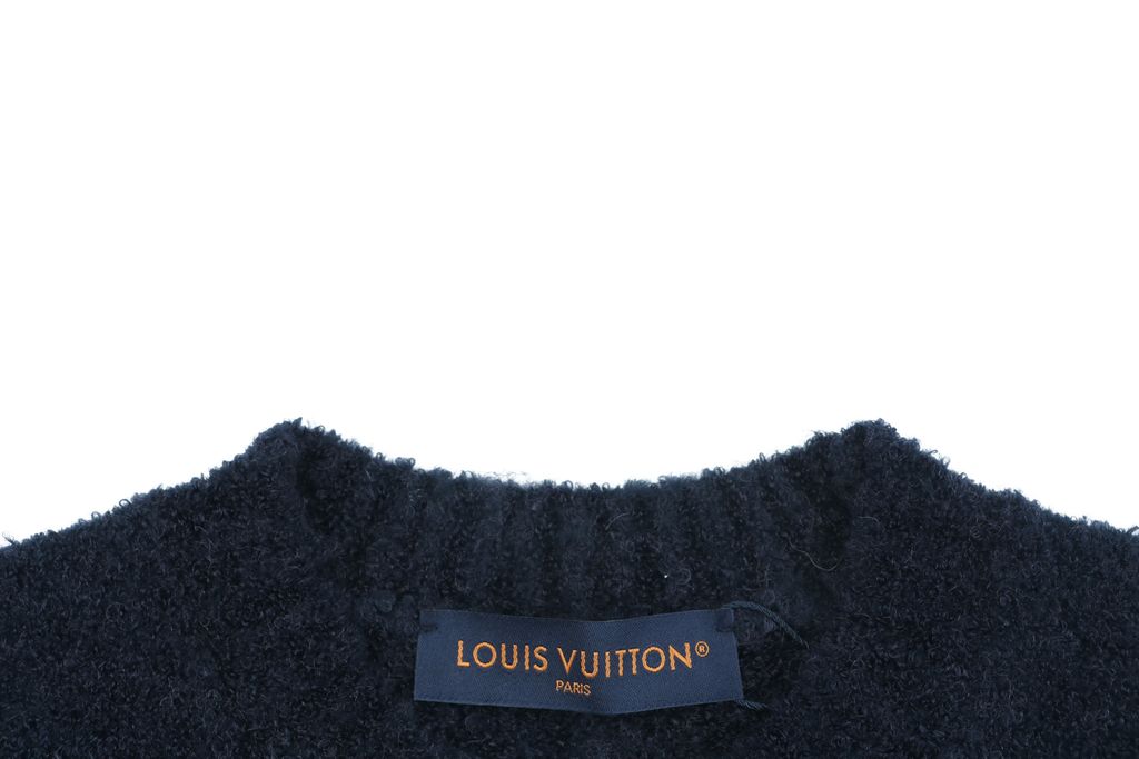 Louis Vuitton Monogram signature letter crew neck sweater black blended knit seamless computerized flat knit double washed relaxed fit sizes S-XL