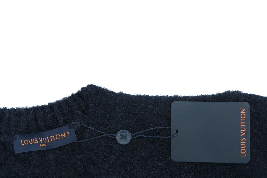 Louis Vuitton Monogram signature letter crew neck sweater black blended knit seamless computerized flat knit double washed relaxed fit sizes S-XL