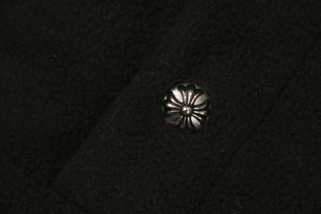 Chrome Hearts black cross lambskin patch double sided fleece hoodie loopback brushed fabric scroll leather detail aged silver tone snap hardware sizes S-L