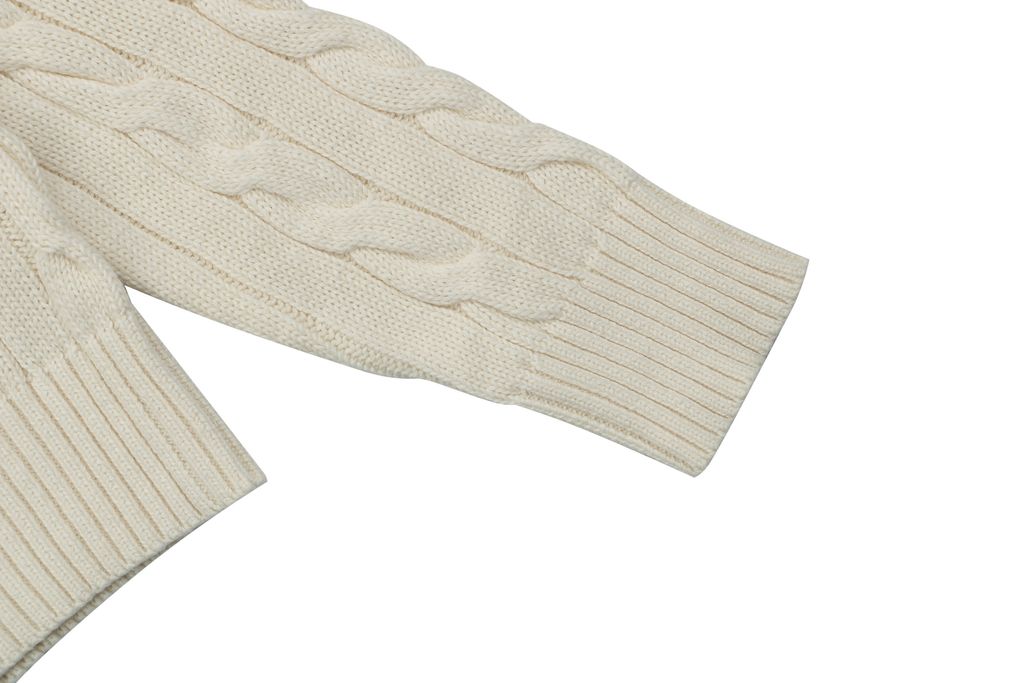 Ralph Lauren Pony Logo cable knit crew neck sweater beige 100 percent long staple cotton 32 count yarn 6x6 STOLL knit Barudan embroidery unisex sizes XS-2XL