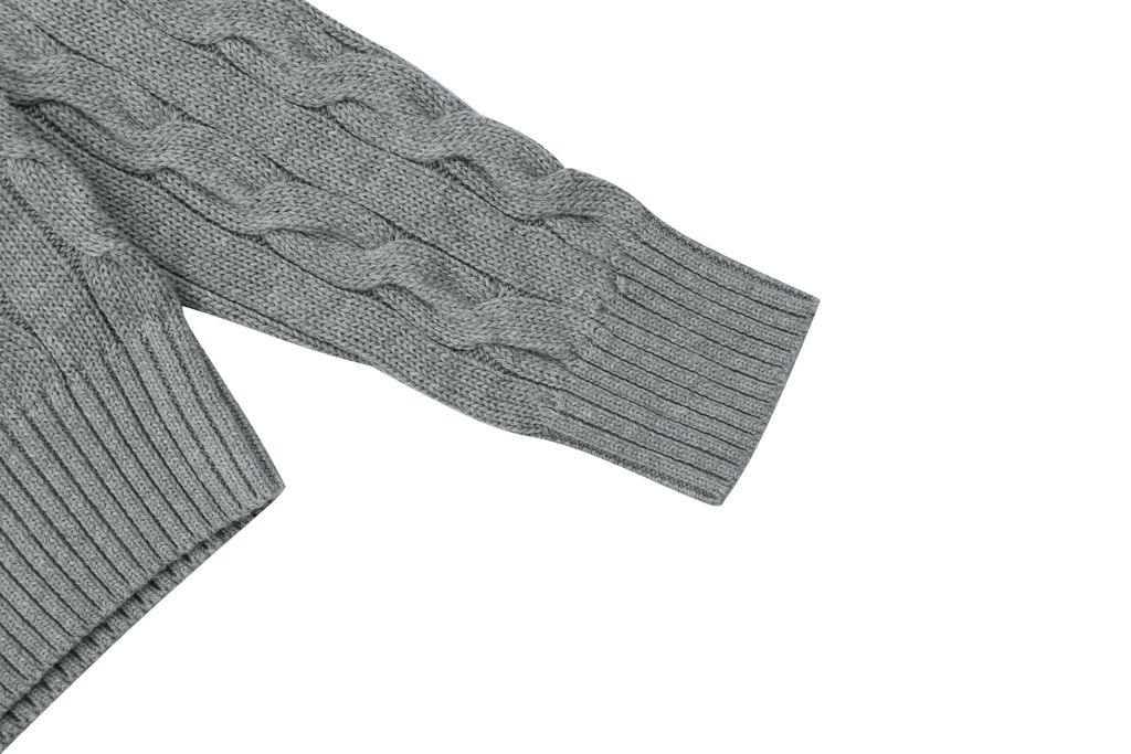Ralph Lauren Pony Logo cable knit crew neck sweater grey heather 100 percent long staple cotton 32 count yarn 6x6 STOLL knit Barudan embroidery unisex sizes XS-XL