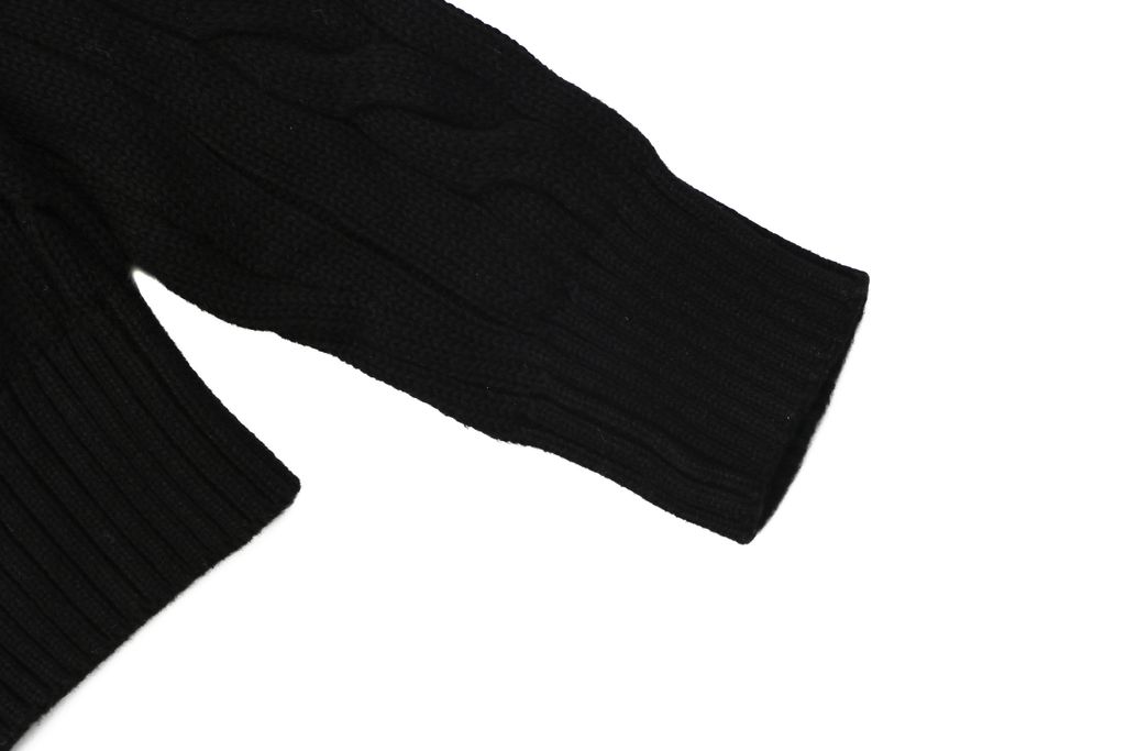 Ralph Lauren Pony Logo cable knit crew neck sweater black 100 percent long staple cotton 32 count yarn 6x6 STOLL knit Barudan embroidery unisex sizes XS-2XL