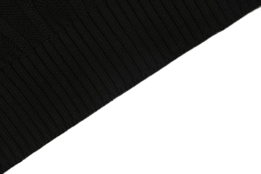 Ralph Lauren Pony Logo cable knit crew neck sweater black 100 percent long staple cotton 32 count yarn 6x6 STOLL knit Barudan embroidery unisex sizes XS-2XL