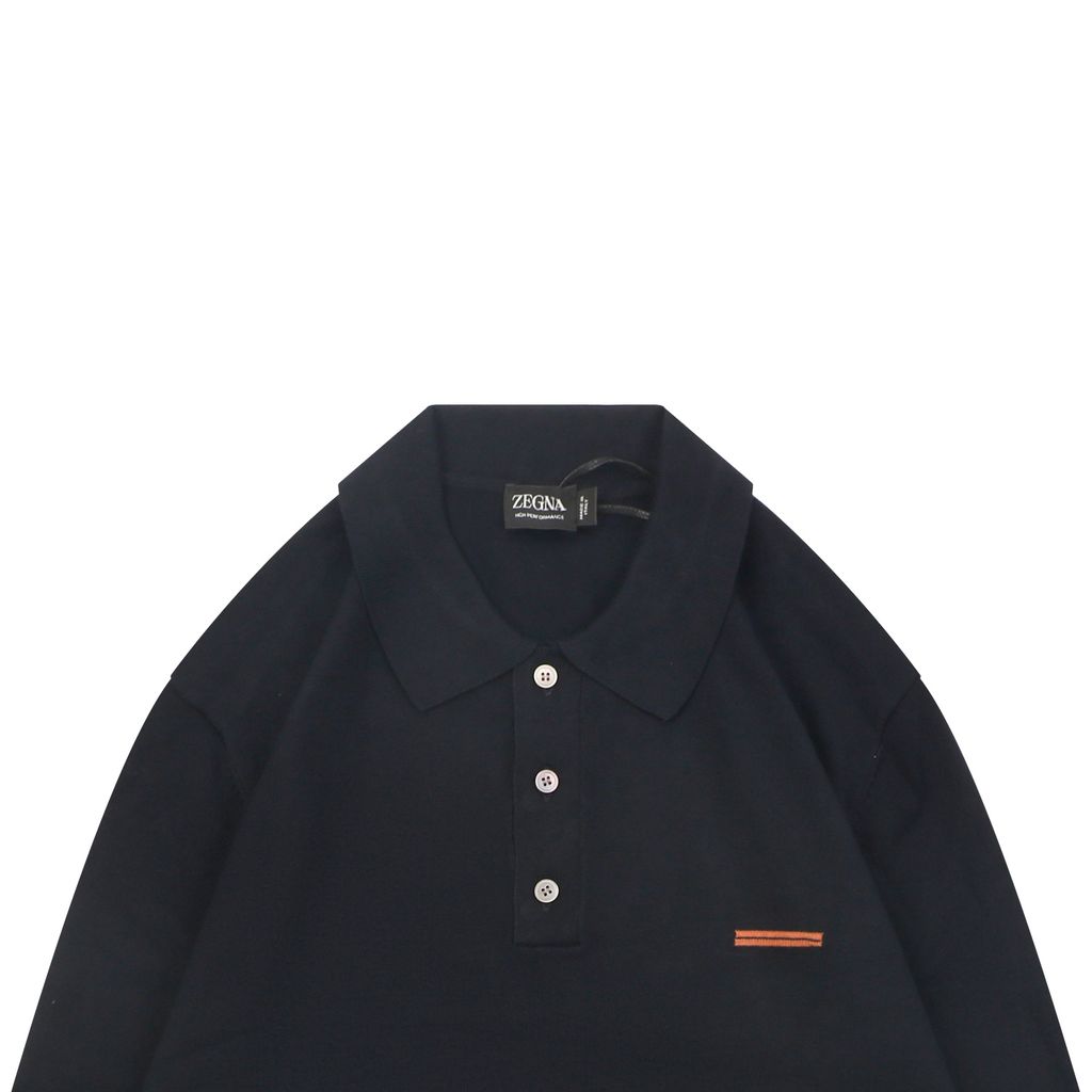 Zegna three button Polo knit sweater combed cotton yarn German machine jacquard dimensional seam stitching garment washed soft finish sizes 48 50 52 54