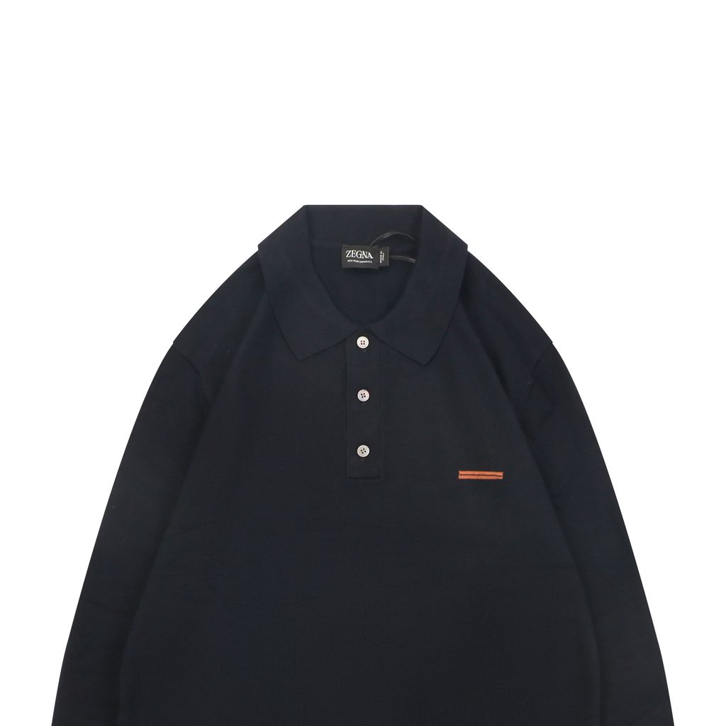 Zegna three button Polo knit sweater combed cotton yarn German machine jacquard dimensional seam stitching garment washed soft finish sizes 48 50 52 54