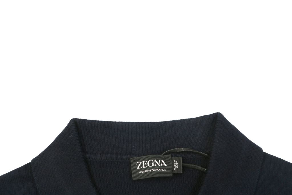 Zegna three button Polo knit sweater combed cotton yarn German machine jacquard dimensional seam stitching garment washed soft finish sizes 48 50 52 54