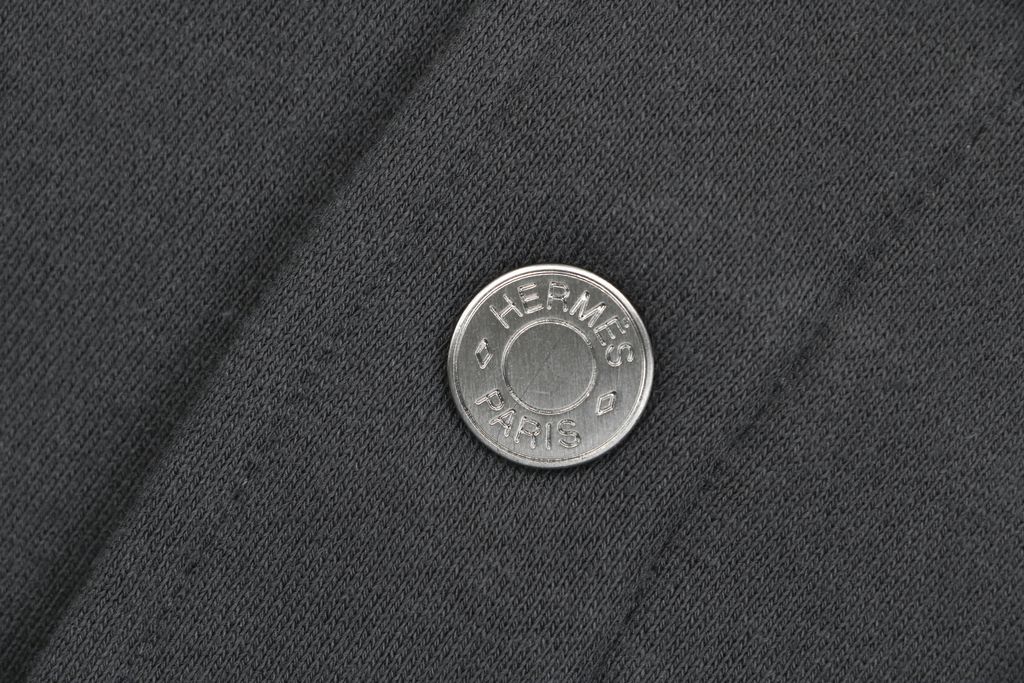 Hermes distressed semicircle letter print jacket smoky grey fleece feel cotton towel embroidered saddle stud badge pre enzyme washed outerwear sizes S-XL