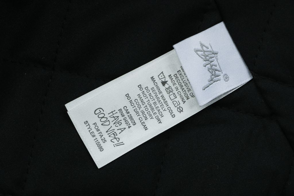 Stussy four pocket tonal jacquard embroidered work jacket structured fabric chest letter logo relaxed drop shoulder unisex utility outerwear sizes S-XL