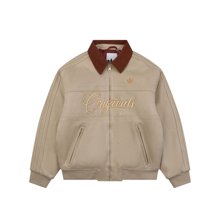 adidas color block suede jacket corduroy collar vintage embroidered padded outerwear relaxed unisex fit navy khaki styling sizes S-XL