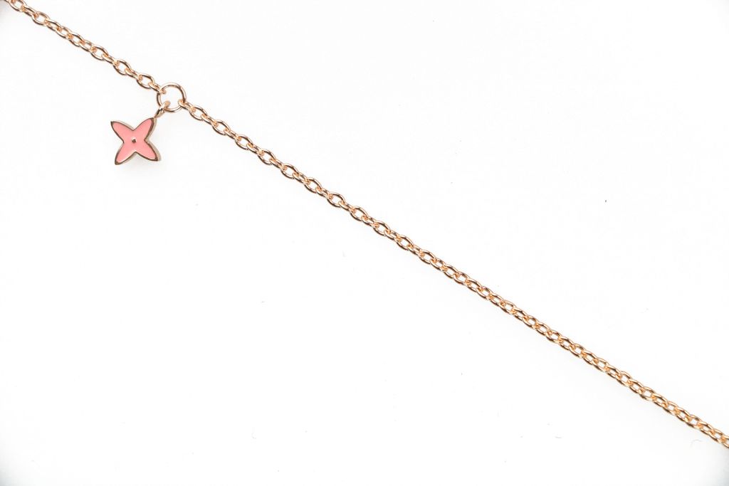 Louis Vuitton Pink Monogram letter charm necklace lucky symbol pendant silver plated white copper vintage silver tone adjustable 50 55 60cm