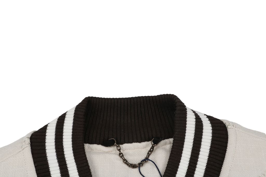 Louis Vuitton tonal Monogram contrast sleeve varsity jacket woolen textured body ribbed trim retro collegiate streetwear unisex S 46 M 48 L 50 XL 52