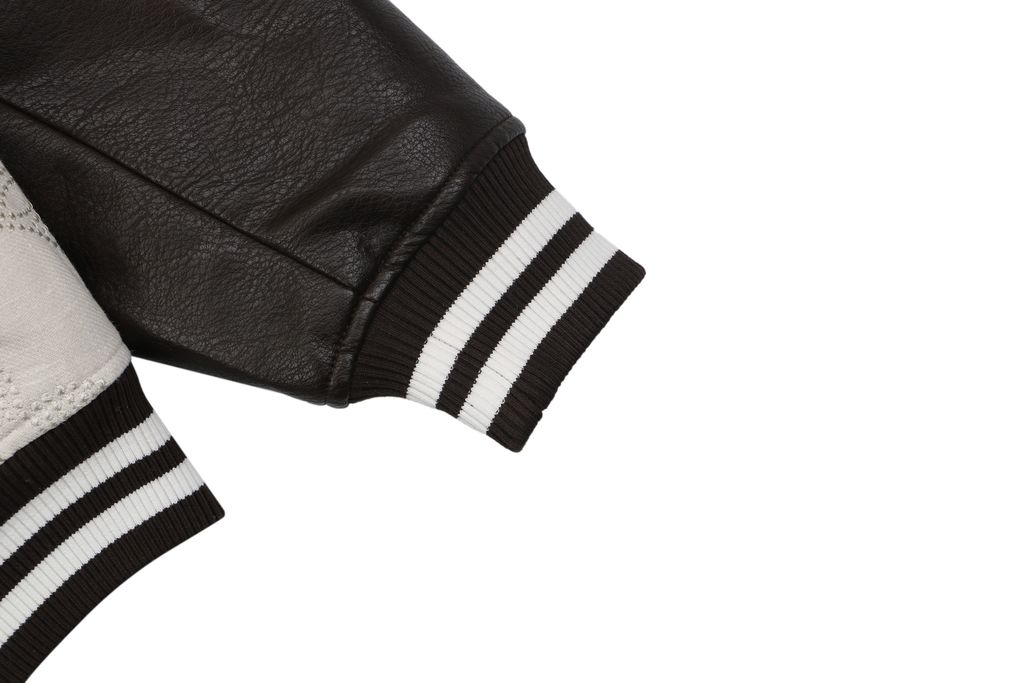 Louis Vuitton tonal Monogram contrast sleeve varsity jacket woolen textured body ribbed trim retro collegiate streetwear unisex S 46 M 48 L 50 XL 52