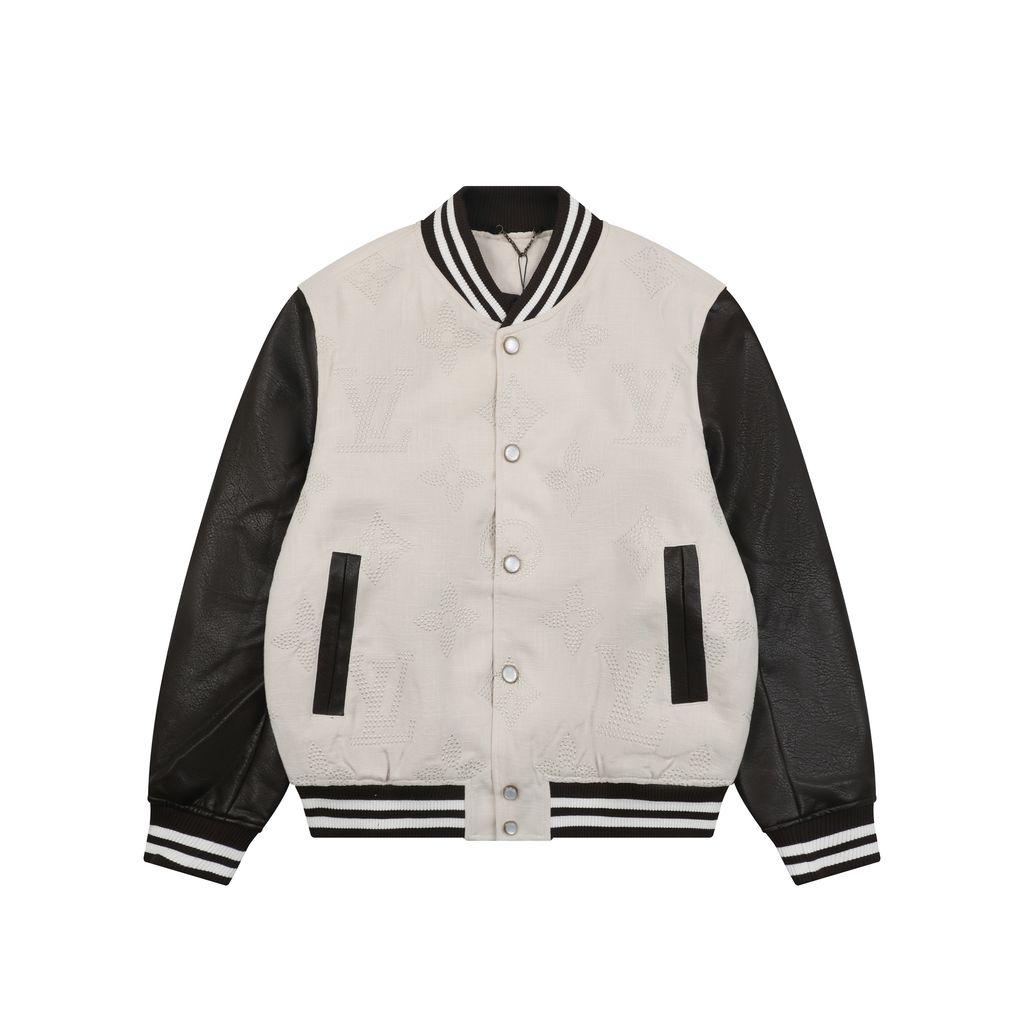Louis Vuitton tonal Monogram contrast sleeve varsity jacket woolen textured body ribbed trim retro collegiate streetwear unisex S 46 M 48 L 50 XL 52