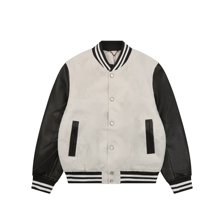 Louis Vuitton tonal Monogram contrast sleeve varsity jacket woolen textured body ribbed trim retro collegiate streetwear unisex S 46 M 48 L 50 XL 52