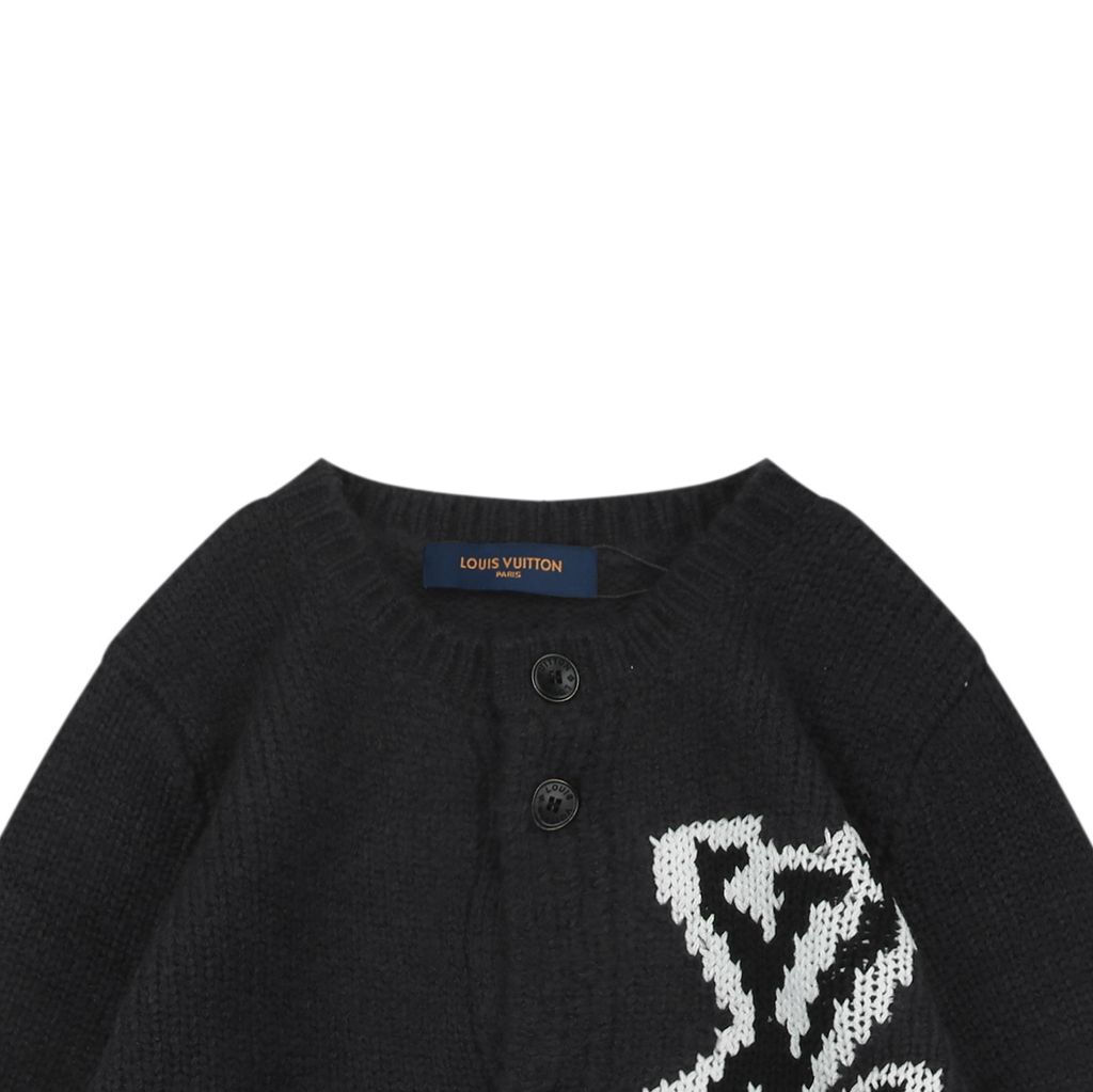 Louis Vuitton right side Monogram letter crew neck cardigan blended knit seamless style computerized flat knit rolled edge relaxed fit sizes S-XL